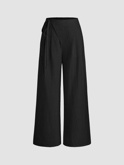 Cider - Linen-Blend Mid Rise Solid Knotted Pocket Wide Leg Trousers
