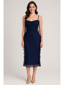 Cider - Cowl Neck Solid Sequin Ruffle Hem Dress