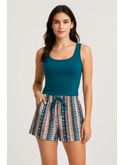 Cider - Square Neck Solid Crop Tank Top with Mid Rise Aztec Knotted Pocket Shorts