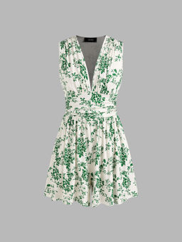 Cider - V-Neck Floral Ruched Dress