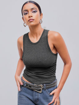 Cider - Round Neckline Ruched Tank Top