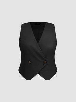 Cider - Linen Blend V Neck Solid Button Vest Curve & Plus