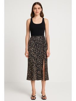 Cider - Spot Leopard Print Drawstring Split Skirt