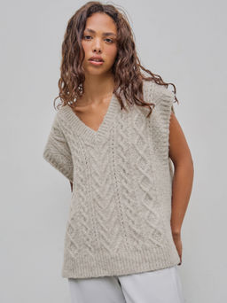 Cider - Wool-blend Cable Knit V-neck Vest