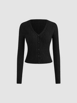 Cider - Wool-blend V-neck Solid Button Cardigan