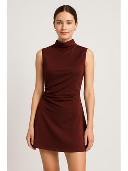 Cider - Turtleneck Sleeveless Ruched Dress