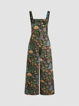 Cider - Updated Fabric Corduroy Square Neck Floral Pocket Jumpsuit