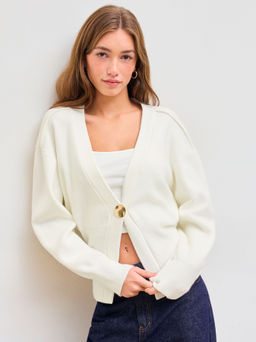 Cider - Knit V-neck Metallic Button Cardigan