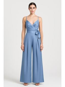 Cider - Satin Knotted Pleated Wide Leg Jumpsuit