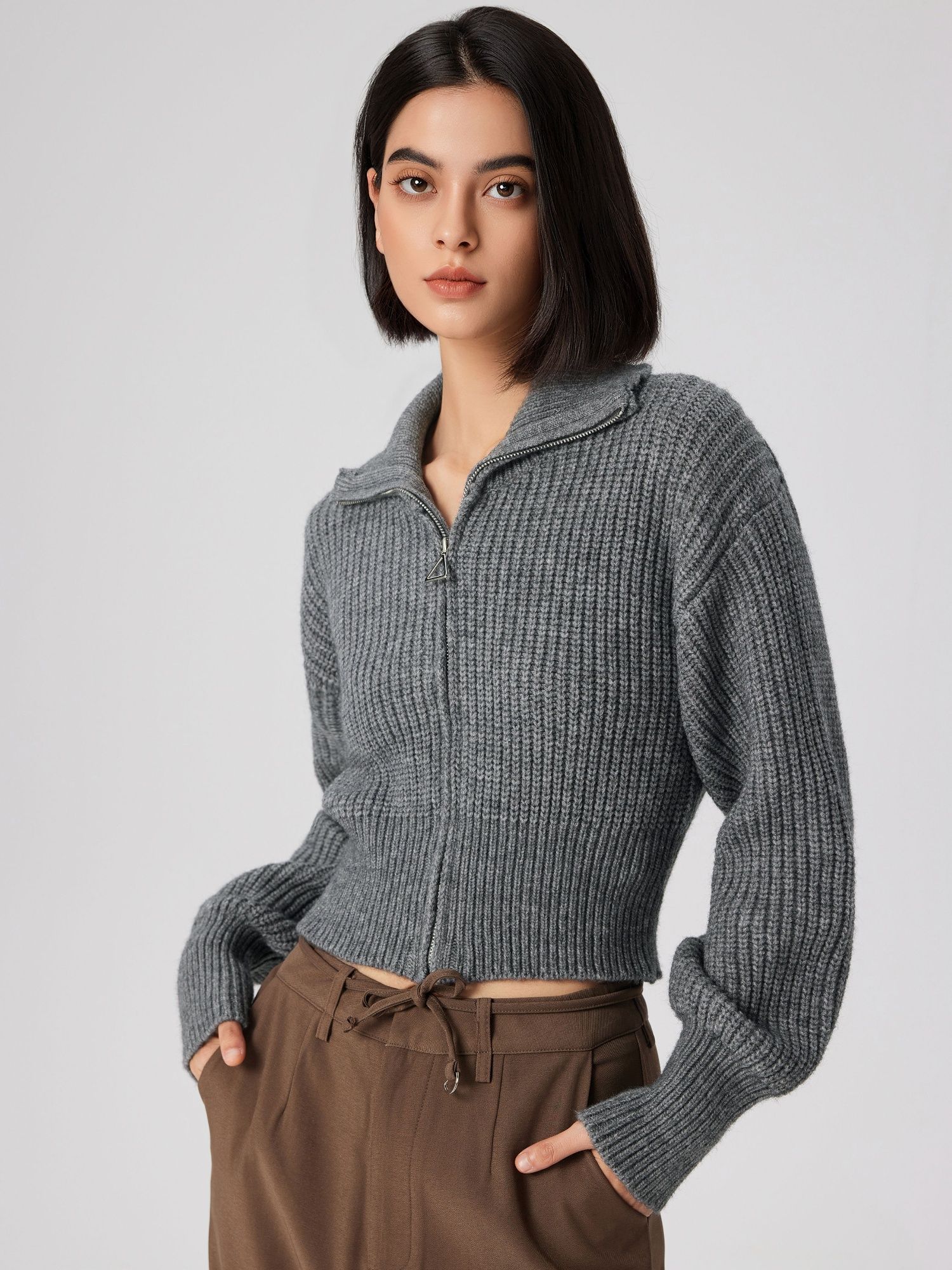 cider Solid Knit Polo Zipper Cardigan-picture-10