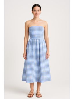 Cider - Tube Gingham Ruffle Shirred Zipper Dress