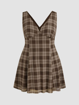Cider - V-neck Check Dress Curve & Plus