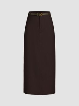 Cider - Linen-blend Mid Rise Solid Skirt With Belt