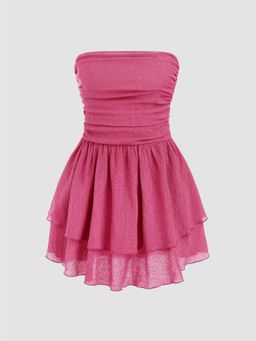 Cider - Tube Ruched Ruffle Dress