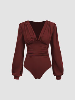 Cider - Jersey V-neck Solid Ruched Bodysuit