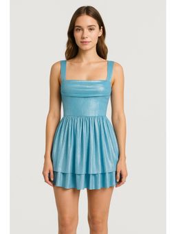 Cider - Metallic Square Neck Ruffle Tiered Dress