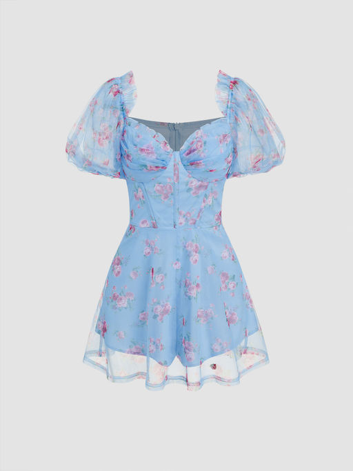 Buy Cider Mesh Sweetheart Floral Corset Detachable Layered Maxi Dress (S)  Online