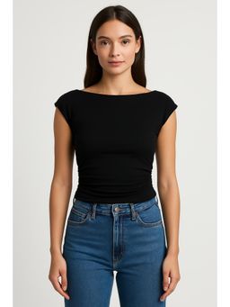 Cider - Boat Neck Solid Ruched Tank Top