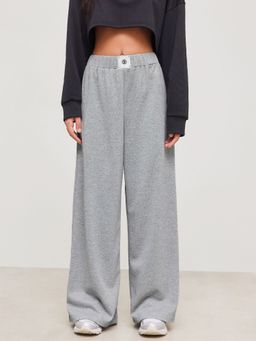 Cider - Terry Mid Rise Elastic Waist Wide Leg Trousers