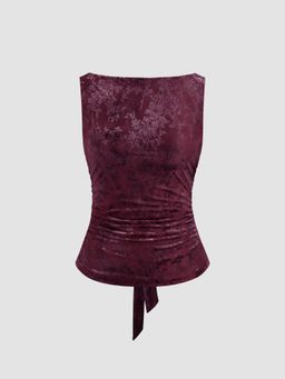 Cider - Boat Neck Floral Knotted Ruched Crop Tank Top