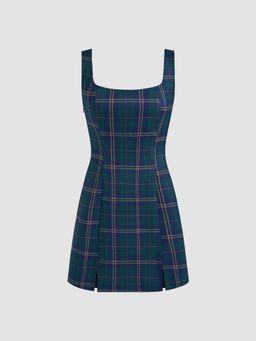 Cider - Scoop Neckline Checks Zipper Dress
