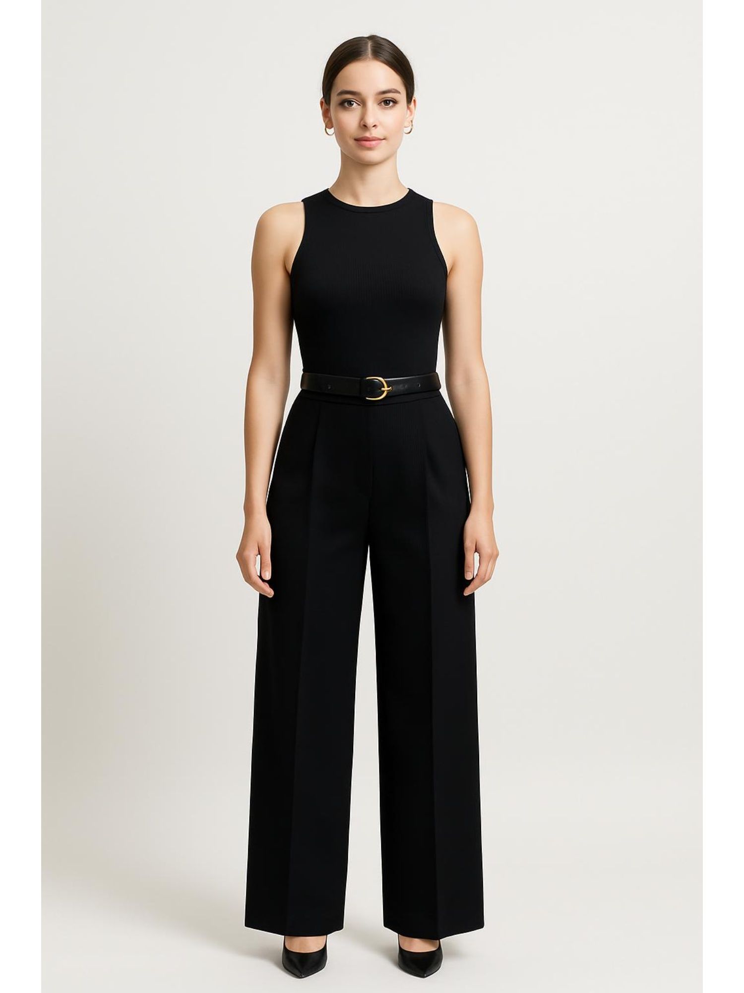 cider Round Neckline Solid Pocket Zipper Jumpsuit With Belt-picture-36