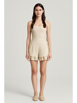 Cider - Middle Waist Solid Lace Up Ruffle Hem Shorts