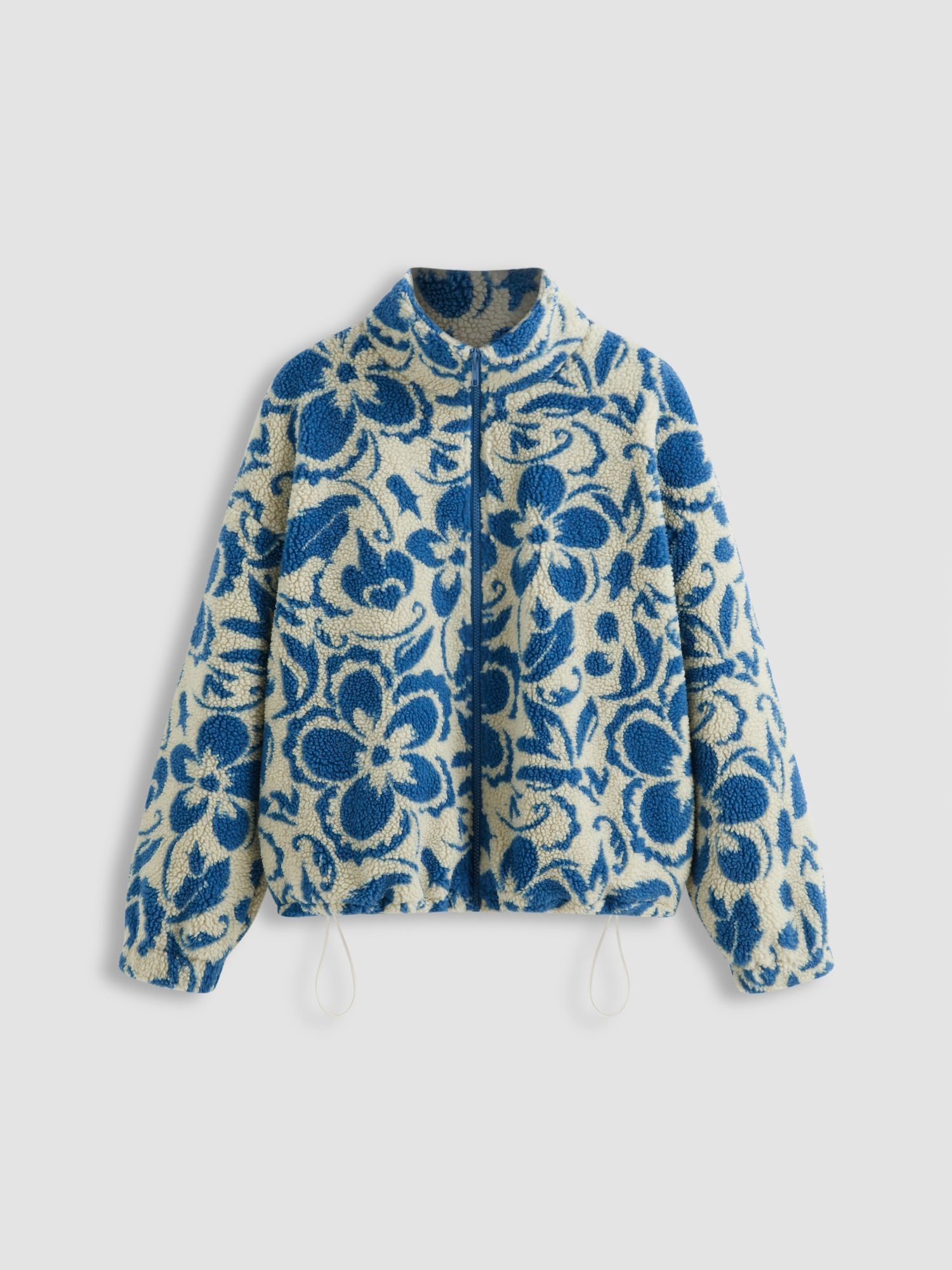 cider Fleece High Neck Floral Pocket Drawstring Oversized Jacket-picture-26