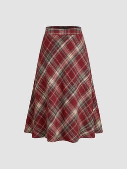 Cider - Wool-look Mid Rise Tartan Ruffle Hem Skirt