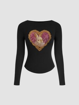 Cider - Rabbit Heart Graphic Long Sleeve Tee