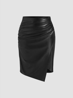 Cider - Faux Leather Mid Rise Ruched Split Skirt Curve & Plus