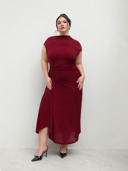 Cider - High Neck Twist Ruched Split Dress Curve & Plus