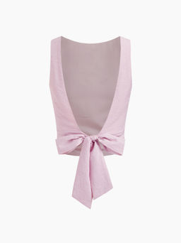 Cider - Linen-blend Boat Neck Solid Knotted Backless Tank Top