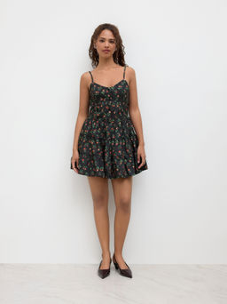 Cider - Floral Button Ruffle Dress