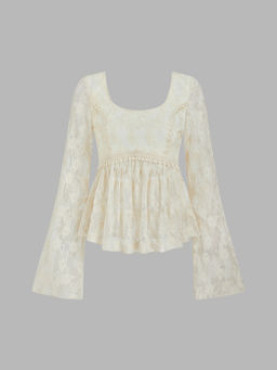 Cider - Cotton-blend Lace Ruffle Bell Sleeve Blouse
