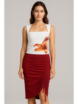 Cider - Square Neck Floral Ruched Tank Top & Mid Rise Skirt Set