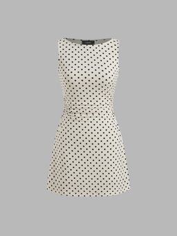 Cider - Boat Neck Polka Dot Ruched Dress