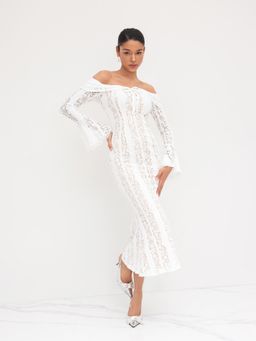 Cider - Lace Off-shoulder Floral Knotted Dress