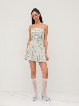 Cider - 100% Cotton Floral Ruched Bandeau Dress
