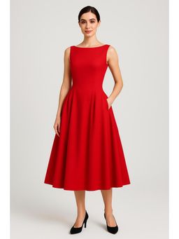 Cider - Linen-blend Boat Neck Ruffle Backless Dress
