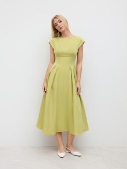 Cider - Boat Neck Cut Out Backless Ruffle Dress