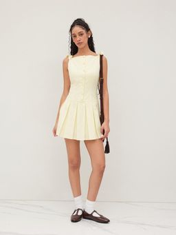 Cider - 100% Cotton Bowknot Pleated Backless Dress