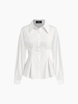 Cider - 100% Cotton Polo Stripe Waist-cinching Shirt