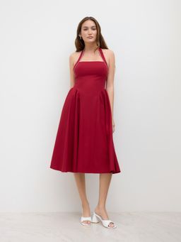 Cider - Linen-blend Halter Neckline Knotted Ruffle Dress
