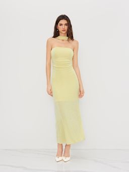 Cider - Halter Neckline Ruched Cut Out Back Dress