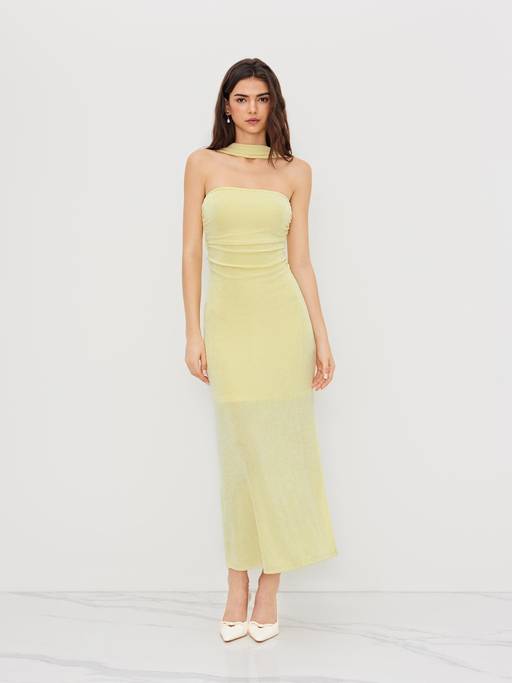 Buy Cider Halter Neckline Ruched Cut Out Back Maxi Dress (XS) Online