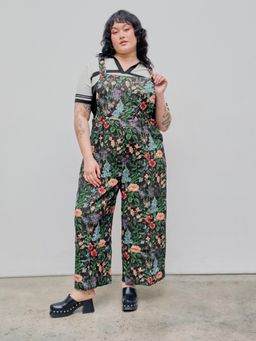 Cider - Lightweight Corduroy Floral Pocket Wide Leg Jumpsuit Curve & Plus