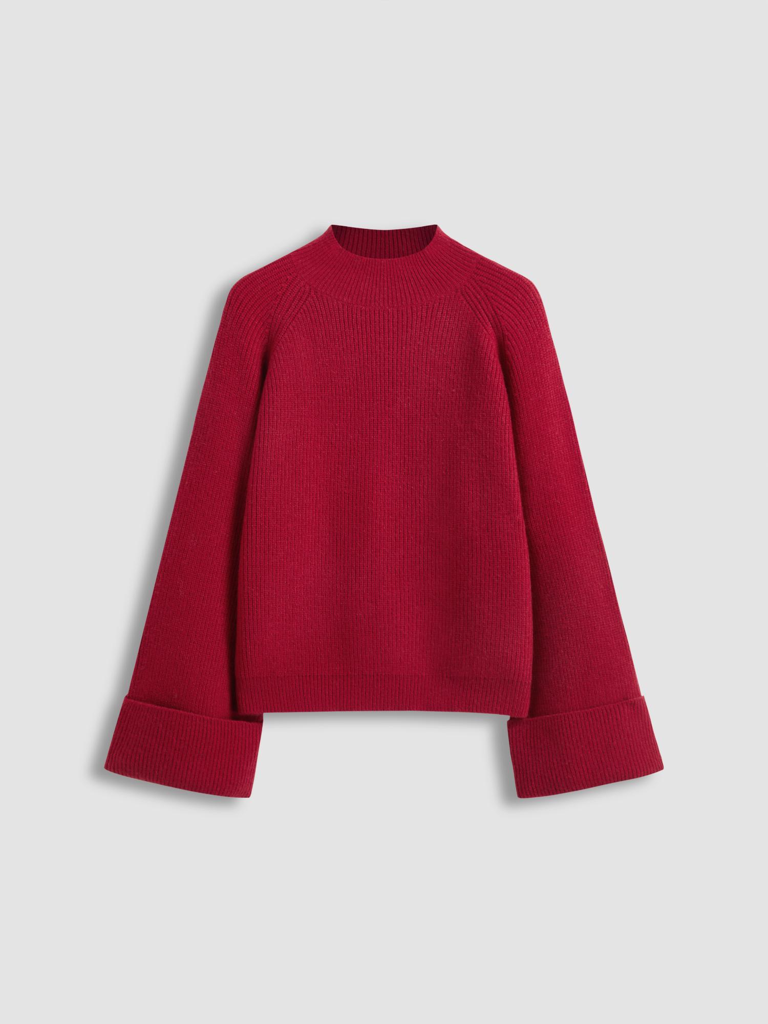 cider Knit Round Neckline Solid Roll Up Sweater-picture-30