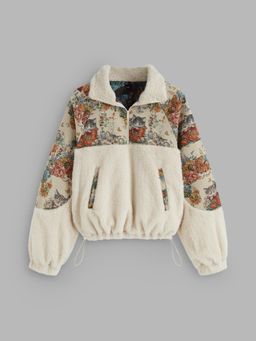 Cider - Fleece Collar Floral Cat Knotted Sweatshirt
