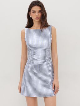 Cider - Cotton-blend Boat Neck Stripe Bowknot Backless Dress